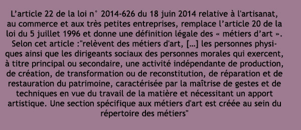 Définition Métiers d'Arts