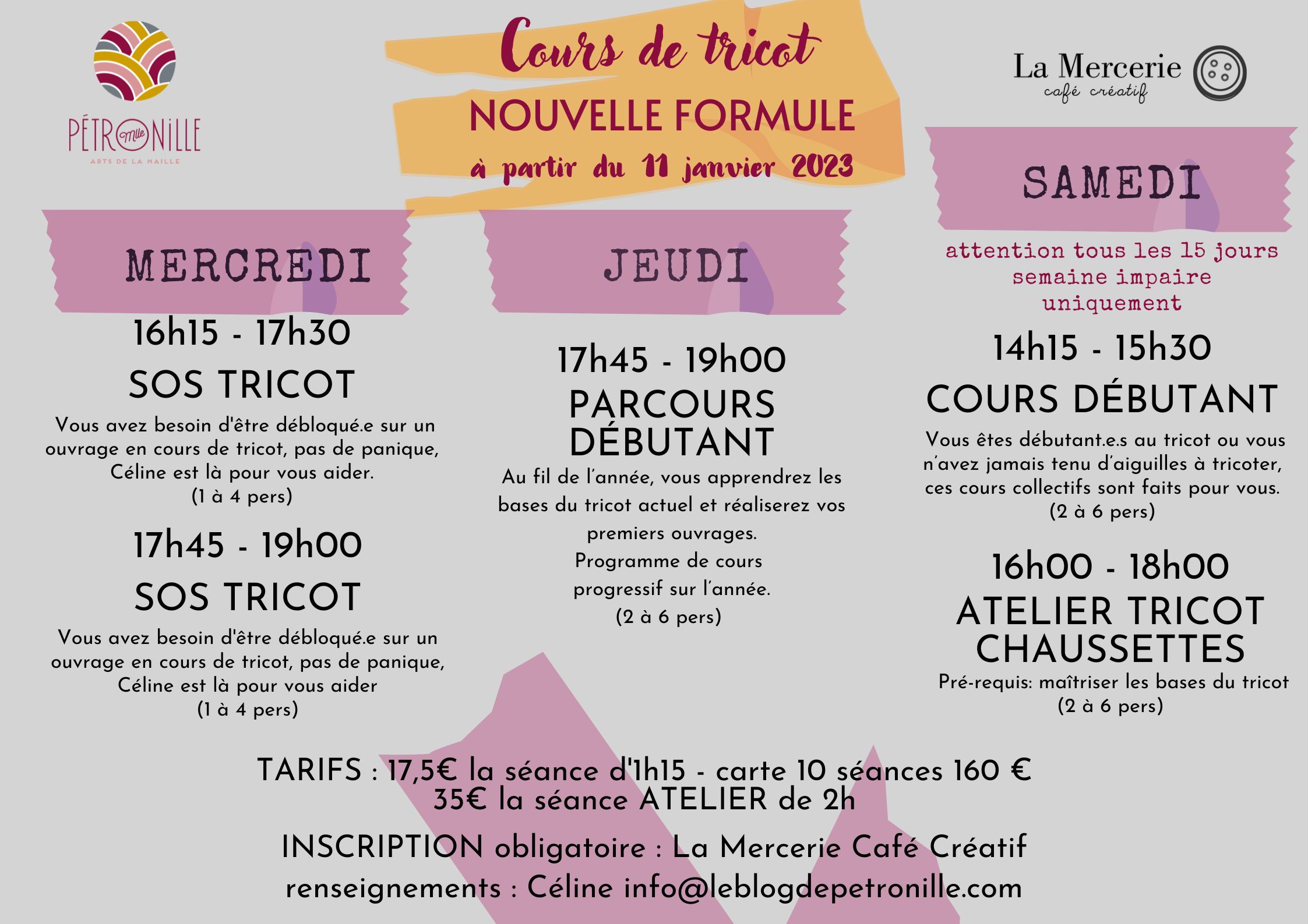 Cours de tricot rentrée 2023